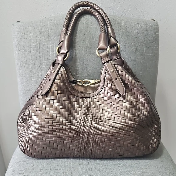 Cole Hann Woven Metallic Gray Shoulder Bag *LUX* - Picture 2 of 9